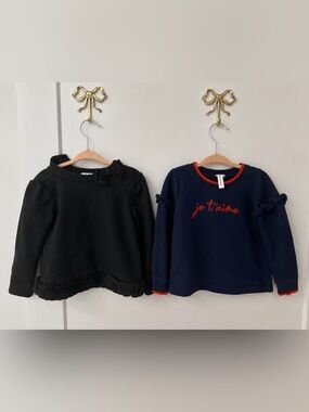 Janie and Jack Long Sleeve Bundle | Black Bow Top + Je T’aime French Sweatshirt